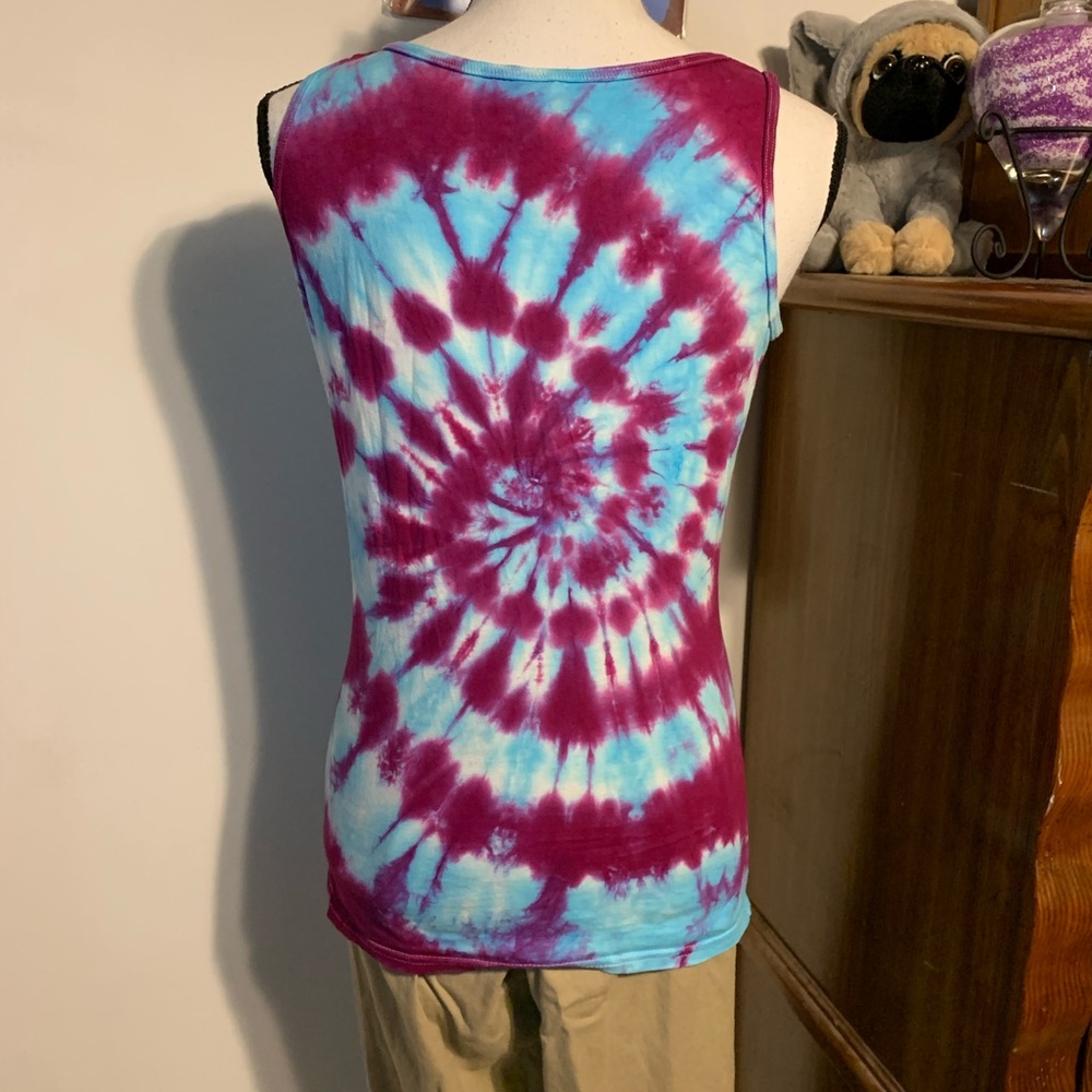 Gildan Blue and Purple Spiral Tie Dye Tank Top - Picture 6 of 7